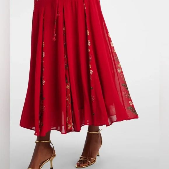 NWT Farm Rio red berry garden long sleeve pleated maxi dress - Picture 5 of 10